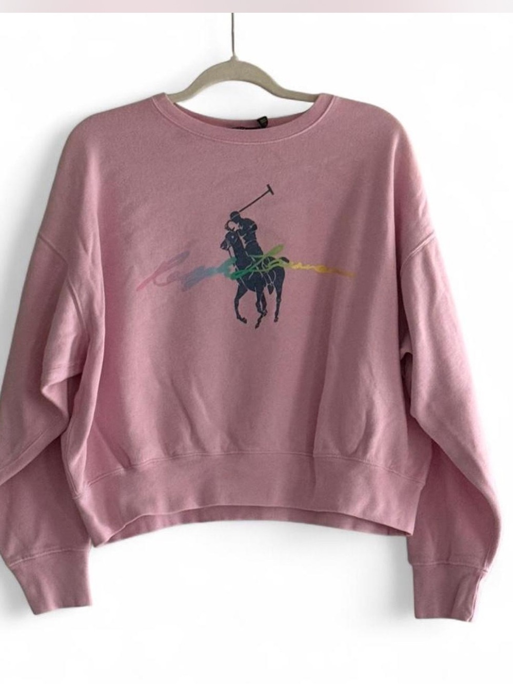 Ralph Lauren Pink Crewneck Sweatshirt with Multicolor Polo Player